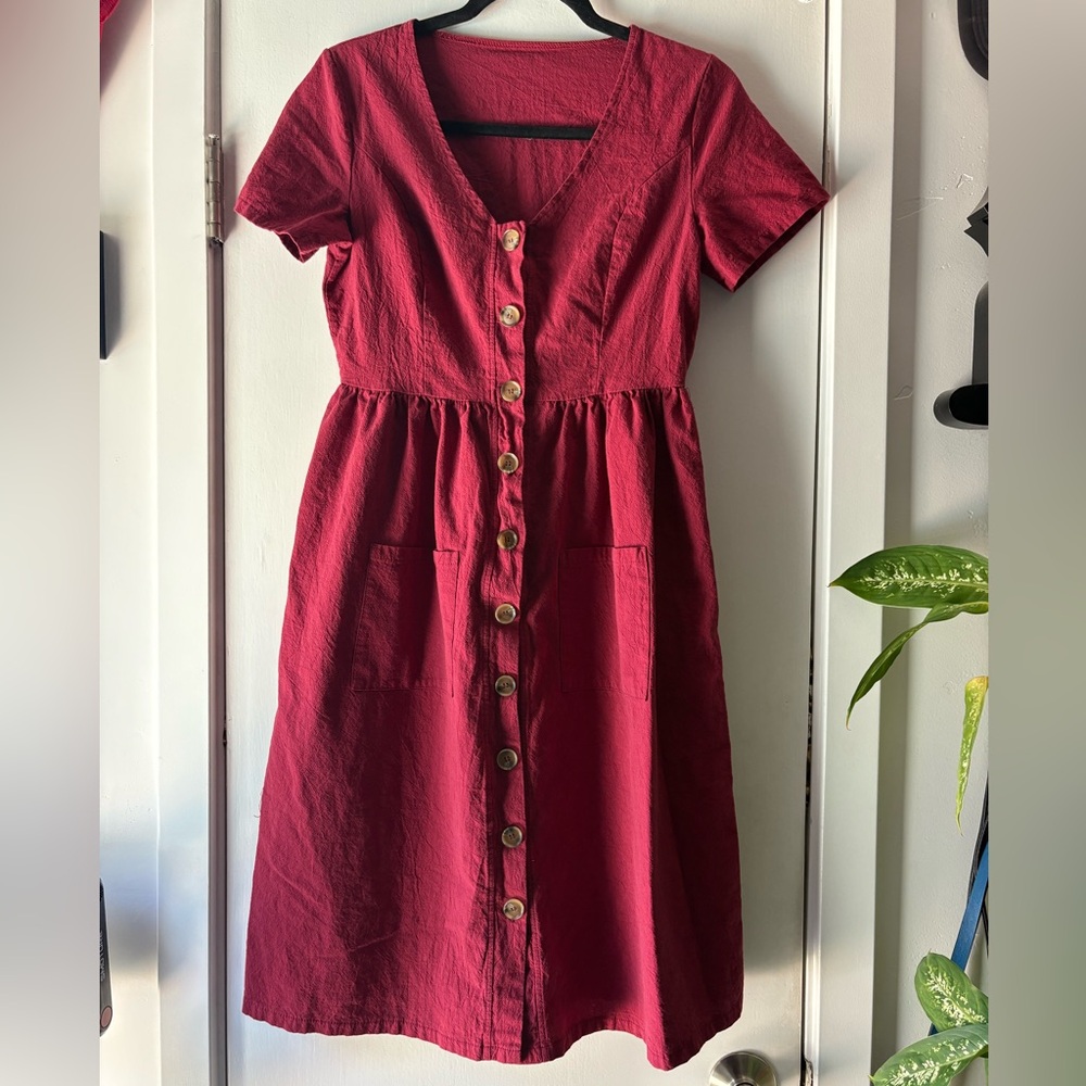 Elegant Red Button-Down Dress